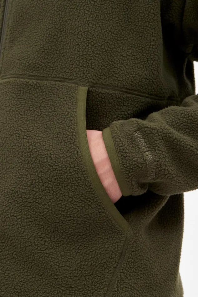 Men Tycho Fleece Full Zip Jacket Ivy Green Norse Projects Outerwear