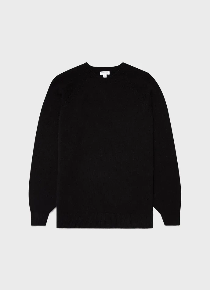 Men ussunspel Lambswool Crew Neck Jumper Black Knitwear