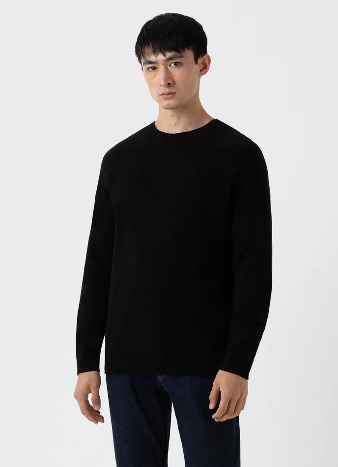Men ussunspel Lambswool Crew Neck Jumper Black Knitwear
