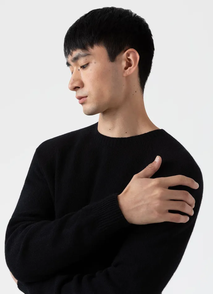 Men ussunspel Lambswool Crew Neck Jumper Black Knitwear