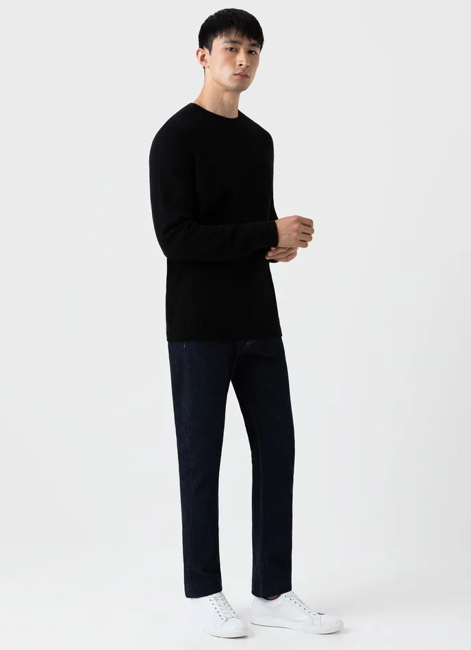 Men ussunspel Lambswool Crew Neck Jumper Black Knitwear