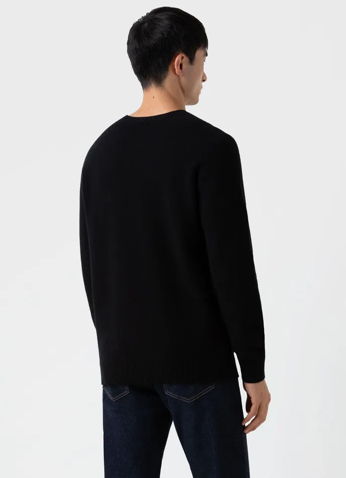 Men ussunspel Lambswool Crew Neck Jumper Black Knitwear