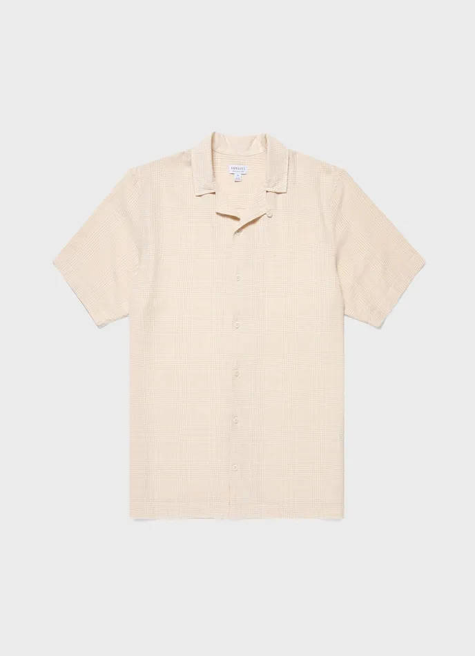 Men ussunspel Loose Weave Check Camp Collar Shirt Ecru Shirts