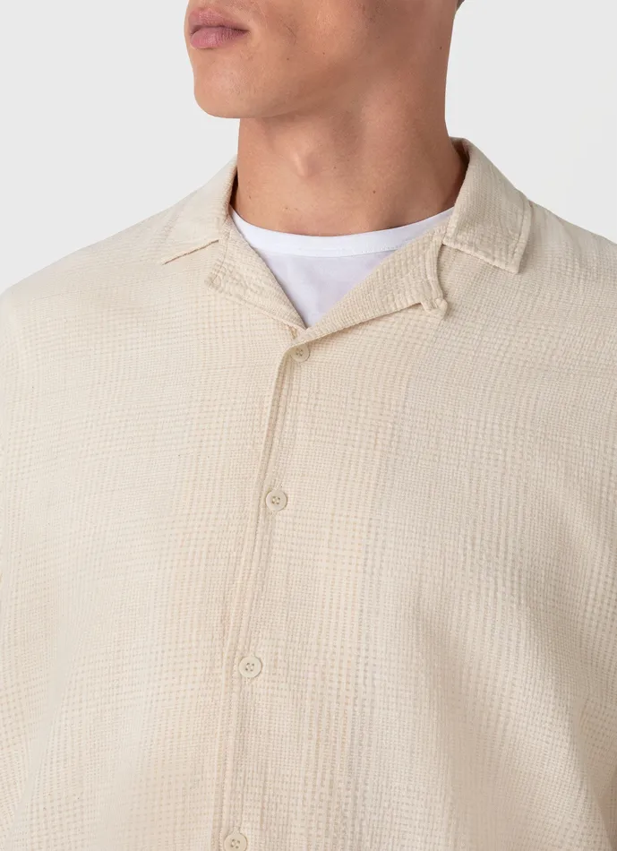 Men ussunspel Loose Weave Check Camp Collar Shirt Ecru Shirts Men ussunspel Loose Weave Check Camp Collar Shirt Ecru Shirts