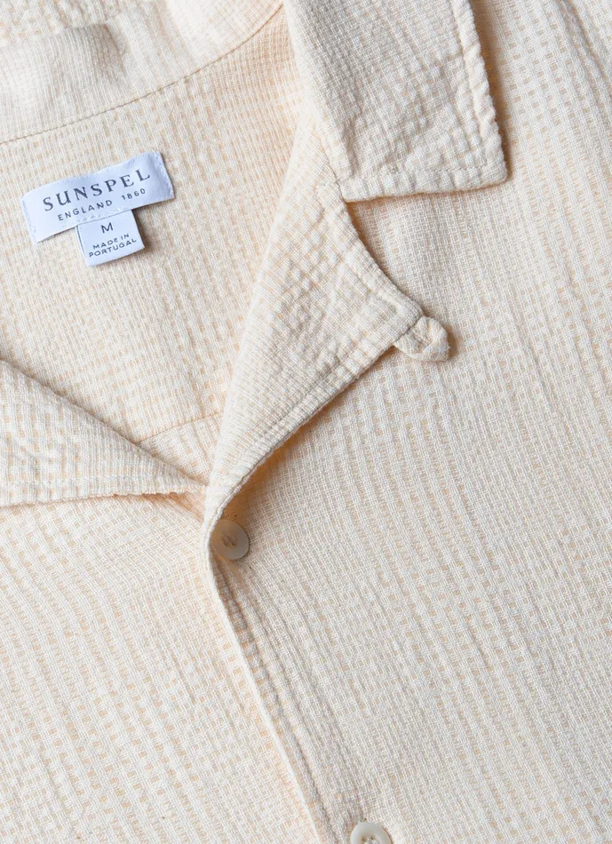 Men ussunspel Loose Weave Check Camp Collar Shirt Ecru Shirts Men ussunspel Loose Weave Check Camp Collar Shirt Ecru Shirts