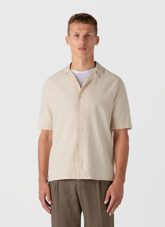 Men ussunspel Loose Weave Check Camp Collar Shirt Ecru Shirts Men ussunspel Loose Weave Check Camp Collar Shirt Ecru Shirts