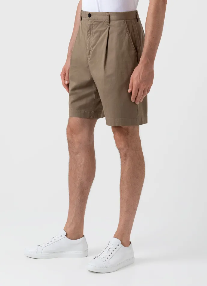 Men ussunspel Pleated Twill Shorts Dark Stone Shorts