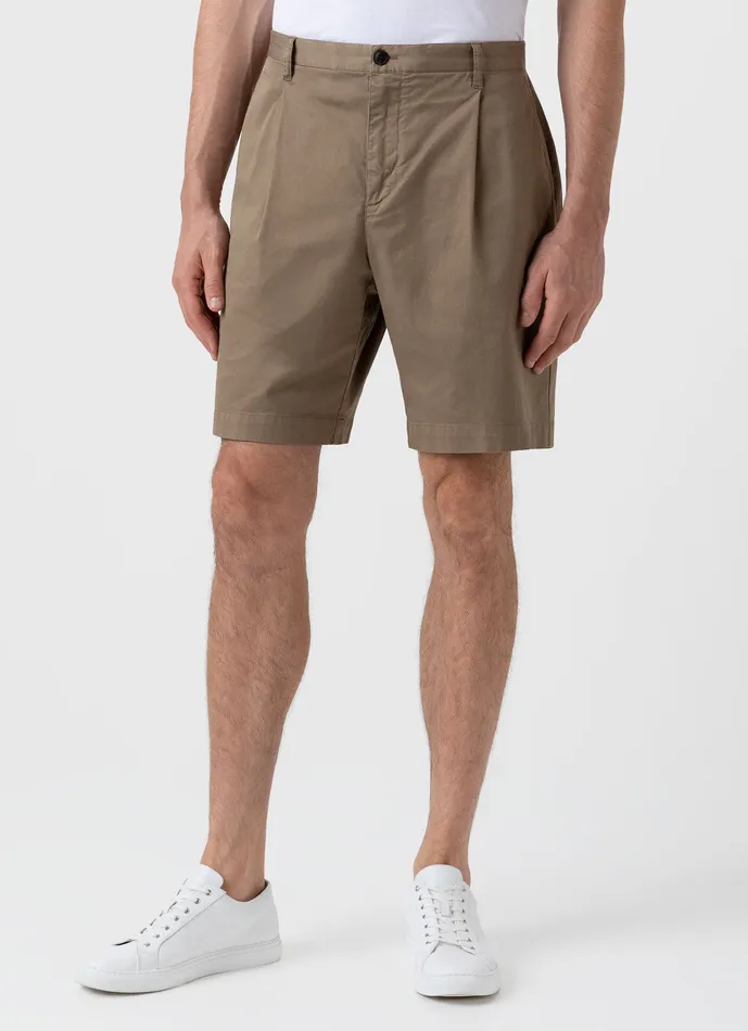 Men ussunspel Pleated Twill Shorts Dark Stone Shorts