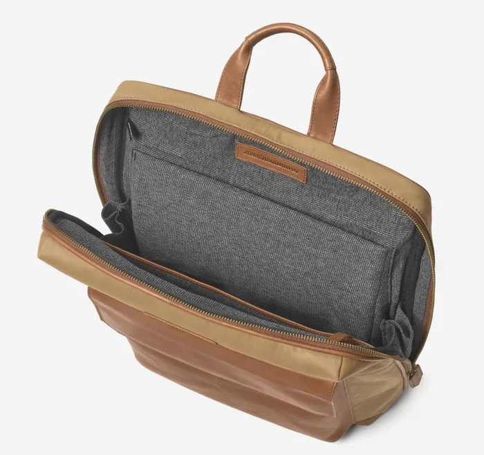 MenWomen Johnston and Murphy Backpacks and Briefcases Rhodes Commuter Backpack Camel Antique Cottontan Full Grain