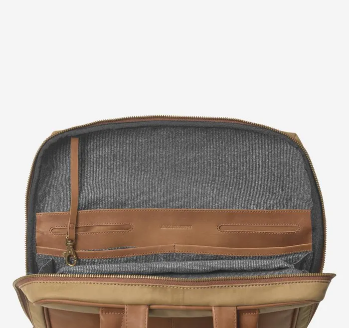 MenWomen Johnston and Murphy Backpacks and Briefcases Rhodes Commuter Backpack Camel Antique Cottontan Full Grain
