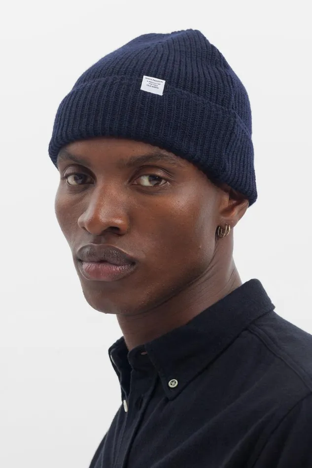 Men Wool Cotton Rib Beanie Dark Navy Norse Projects Beanies