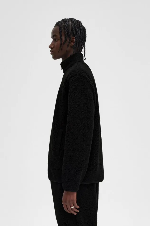 Men Zip Through Borg Fleece Black Fred Perry Coats and Jackets