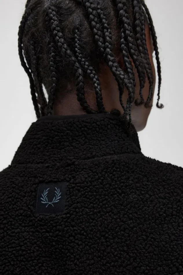 Men Zip Through Borg Fleece Black Fred Perry Coats and Jackets
