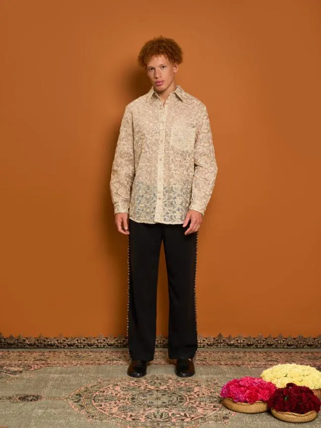 Menswear Penny Lace Embroidery Shirt Glamoured Gold Sister Jane Menswear Penny Lace Embroidery Shirt Glamoured Gold Sister Jane