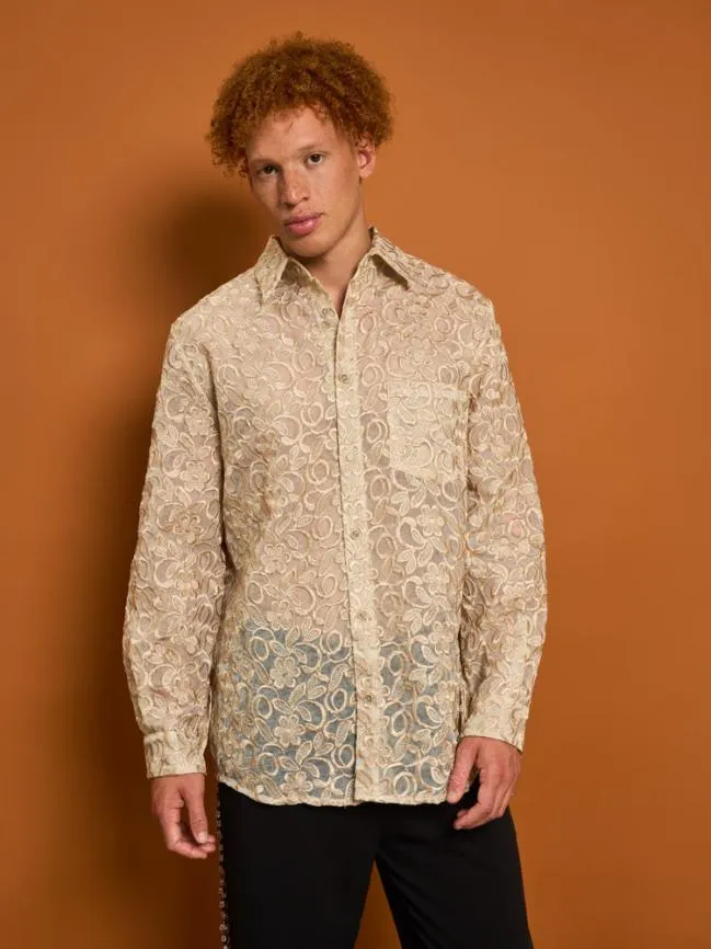 Menswear Penny Lace Embroidery Shirt Glamoured Gold Sister Jane Menswear Penny Lace Embroidery Shirt Glamoured Gold Sister Jane