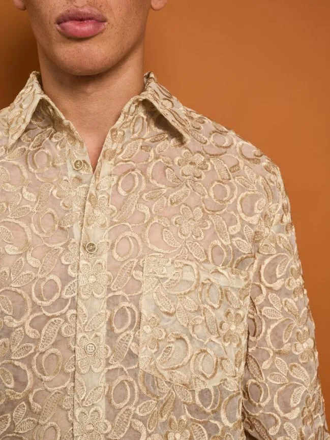 Menswear Penny Lace Embroidery Shirt Glamoured Gold Sister Jane Menswear Penny Lace Embroidery Shirt Glamoured Gold Sister Jane