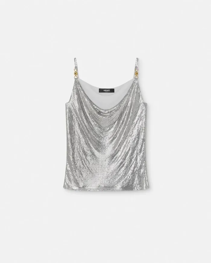 Metal Mesh Camisole Top Silver Women Versace Shirts and Tops