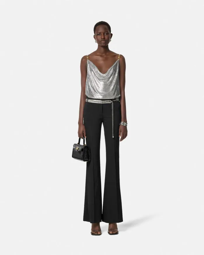 Metal Mesh Camisole Top Silver Women Versace Shirts and Tops