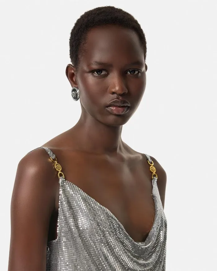 Metal Mesh Camisole Top Silver Women Versace Shirts and Tops