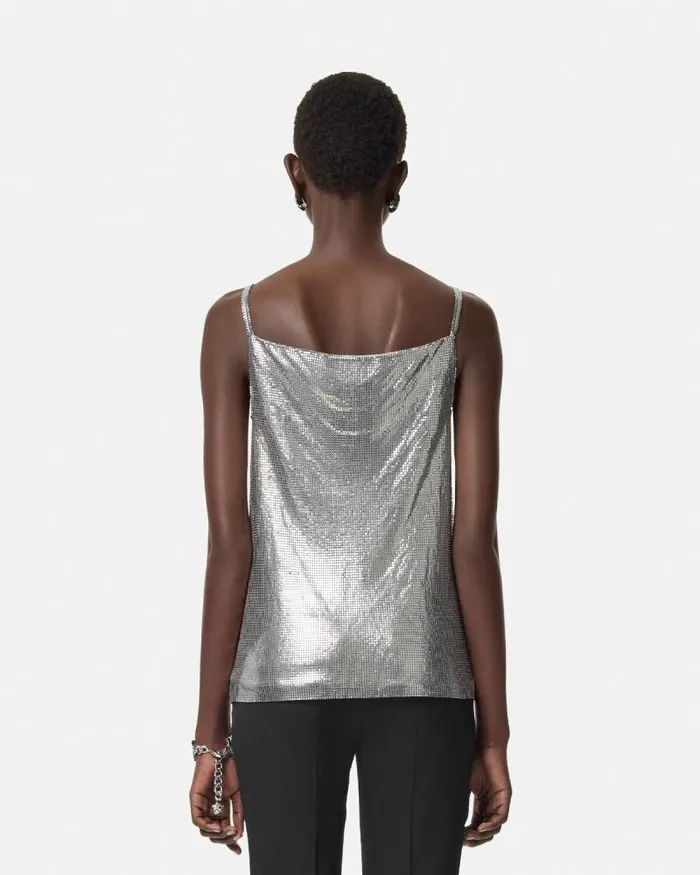 Metal Mesh Camisole Top Silver Women Versace Shirts and Tops