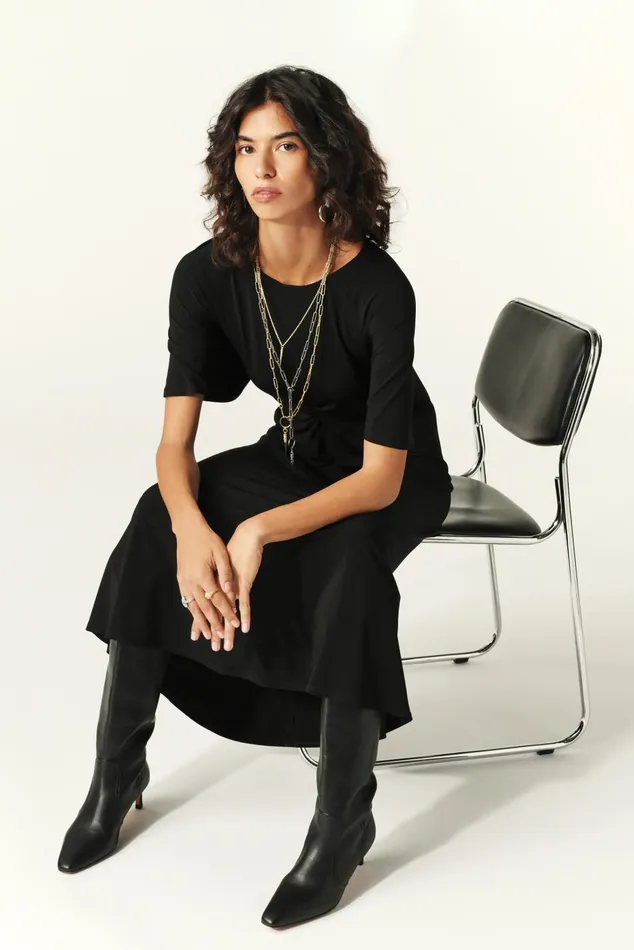 MidLength Dress Jolya Black Women Baandsh Dresses