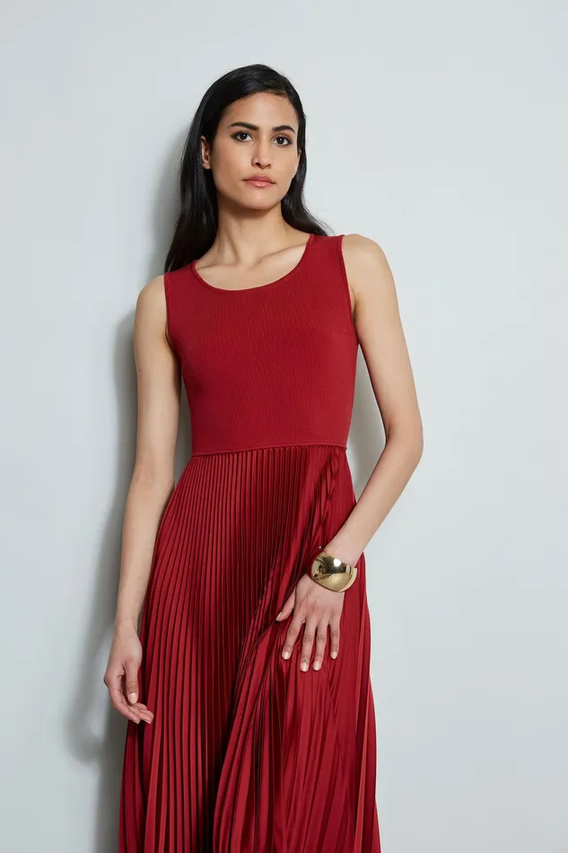 Midi Dresses Women Elie Tahari Pleated Midi Dress FRENCH RED