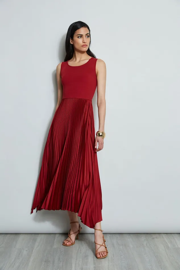 Midi Dresses Women Elie Tahari Pleated Midi Dress FRENCH RED