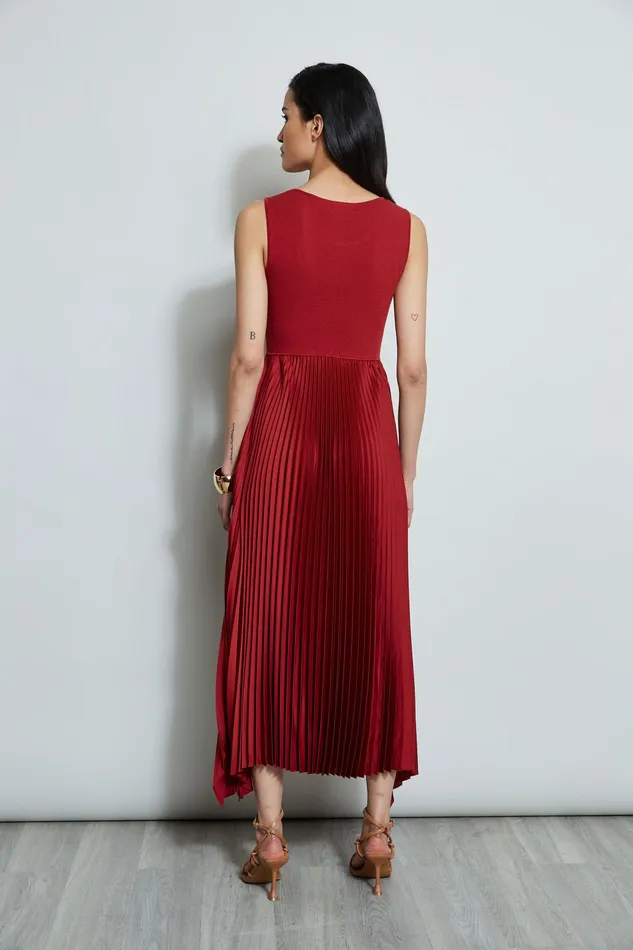 Midi Dresses Women Elie Tahari Pleated Midi Dress FRENCH RED