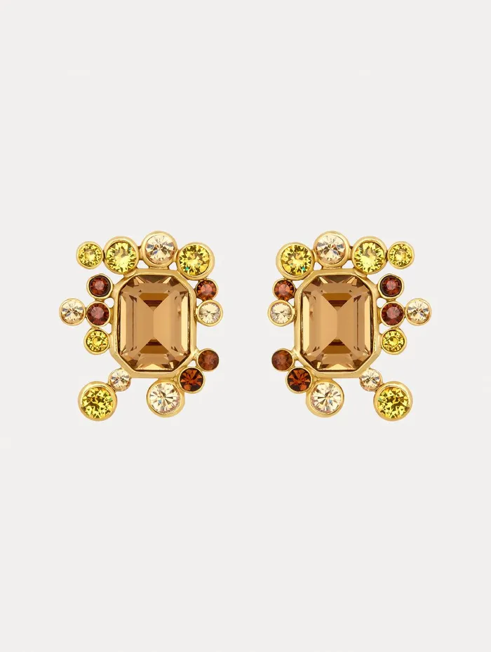 Mixed Crystal Cluster Earrings Topaz Women Oscar De La Renta Earrings