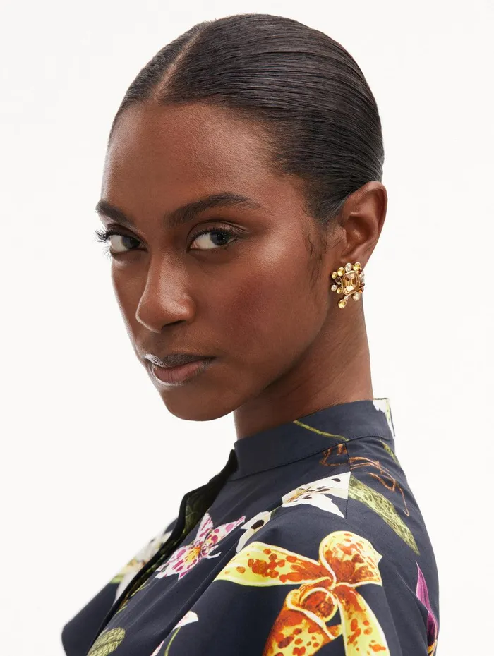 Mixed Crystal Cluster Earrings Topaz Women Oscar De La Renta Earrings Mixed Crystal Cluster Earrings Topaz Women Oscar De La Renta Earrings