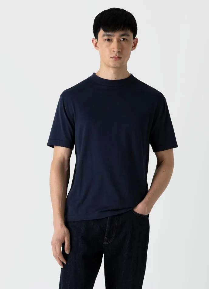 Mock Neck Tshirt Navy Men SUNSPEL Tshirts