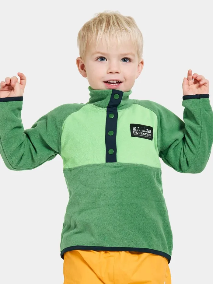 Monte Kids039 Half Button Palm Green Kids Didriksons Fleece and Midlayers