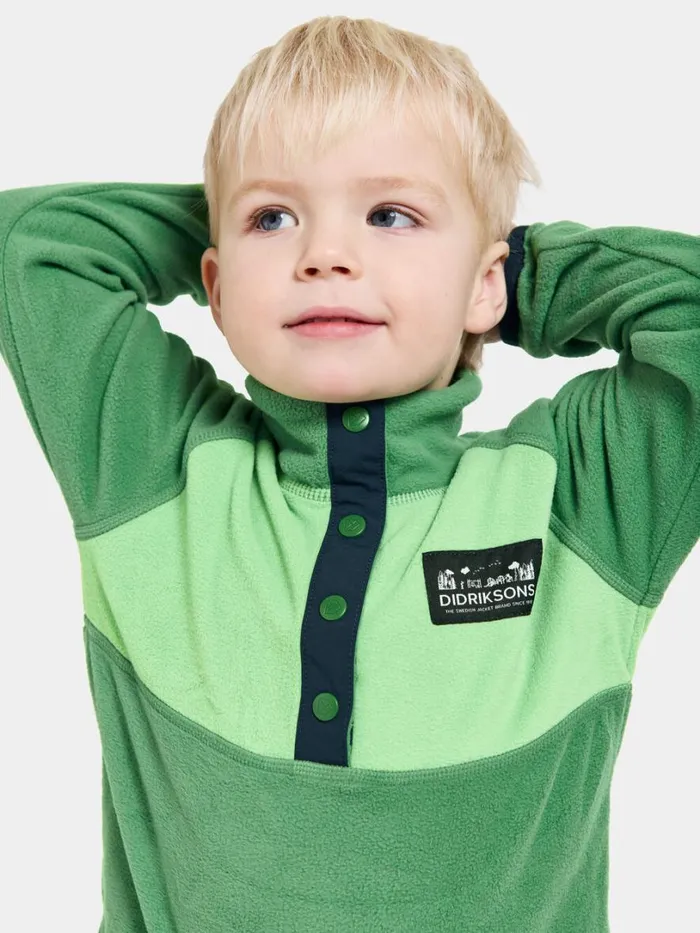 Monte Kids039 Half Button Palm Green Kids Didriksons Fleece and Midlayers