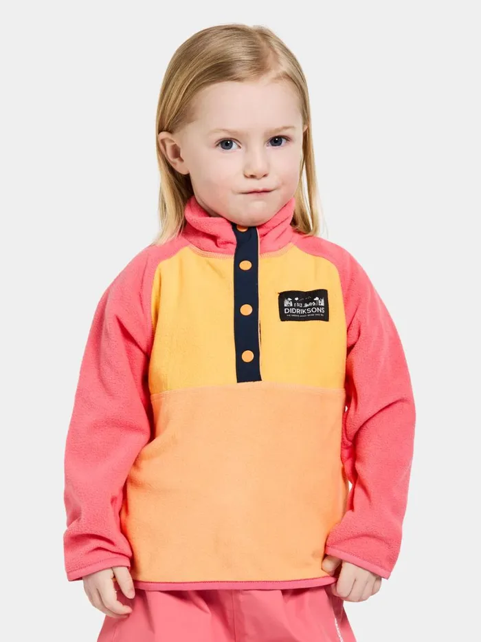 Monte Kids039 Half Button Papaya Orange Kids Didriksons Fleece and Midlayers