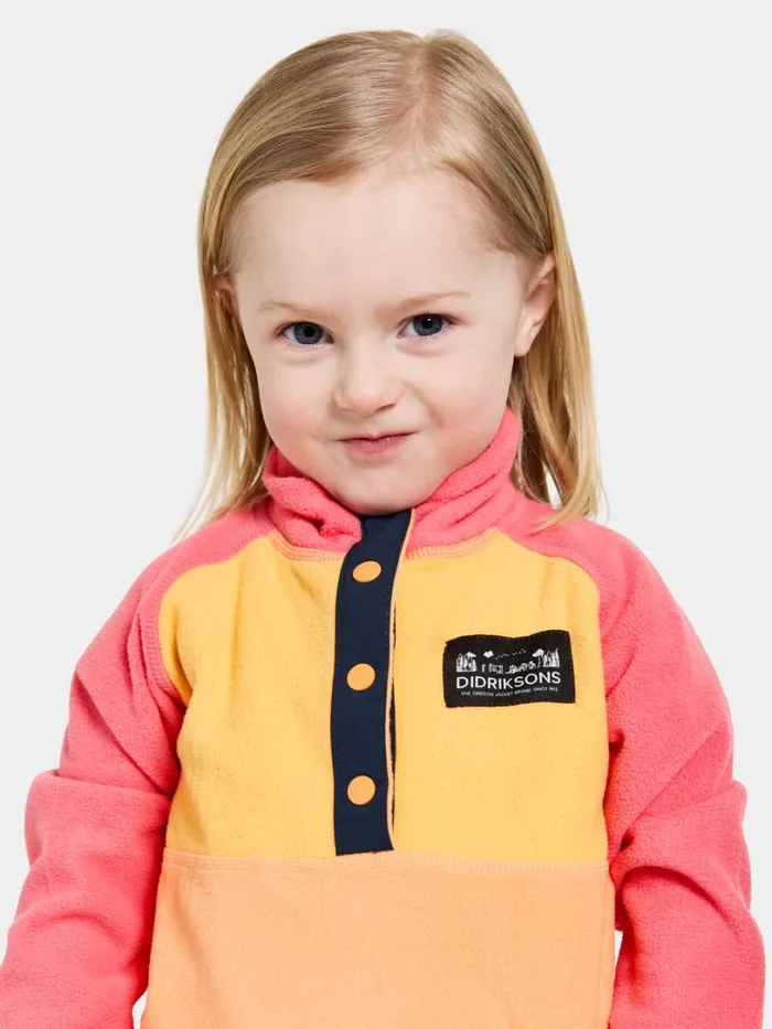 Monte Kids039 Half Button Papaya Orange Kids Didriksons Fleece and Midlayers
