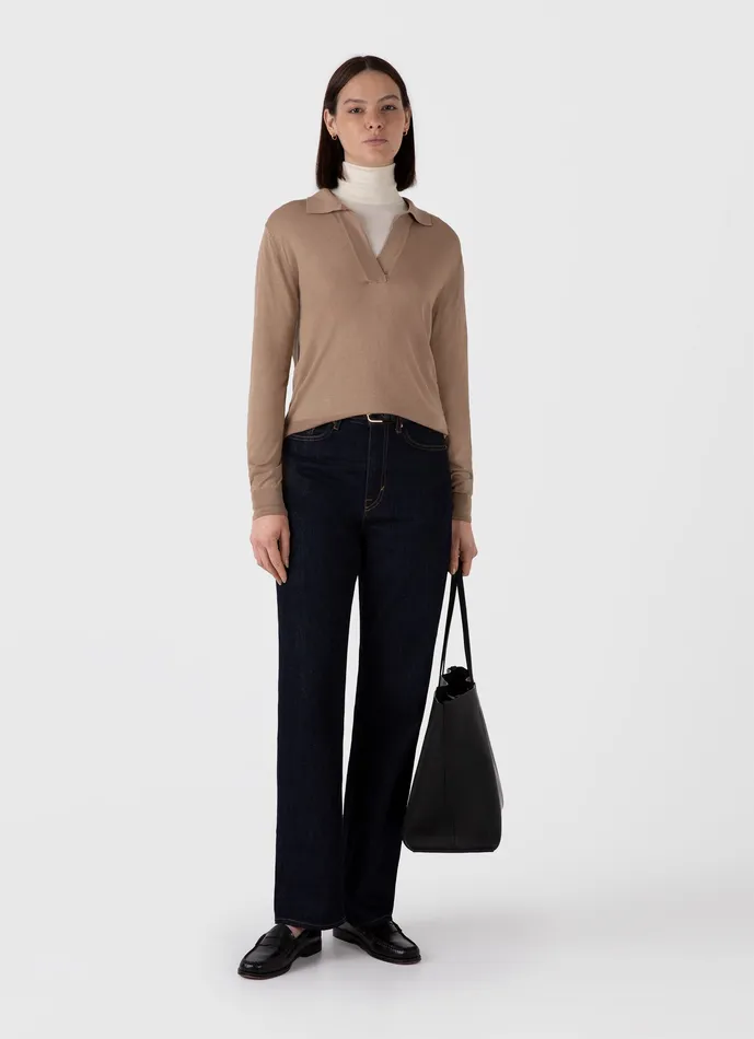 Mulberry Silk Polo Oat Women Knitwear ussunspel