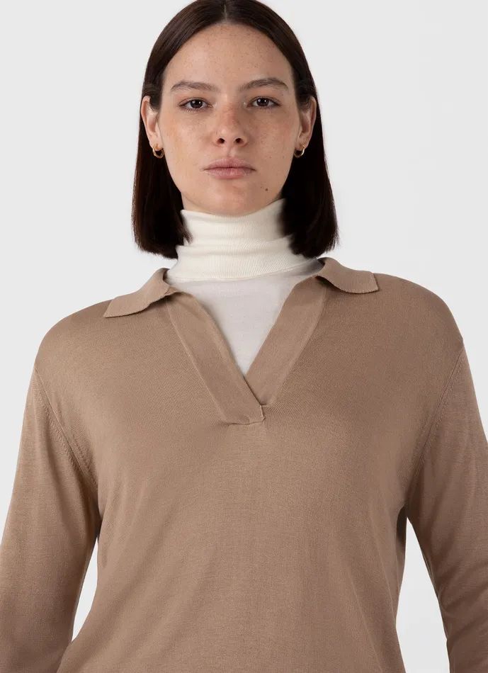 Mulberry Silk Polo Oat Women Knitwear ussunspel