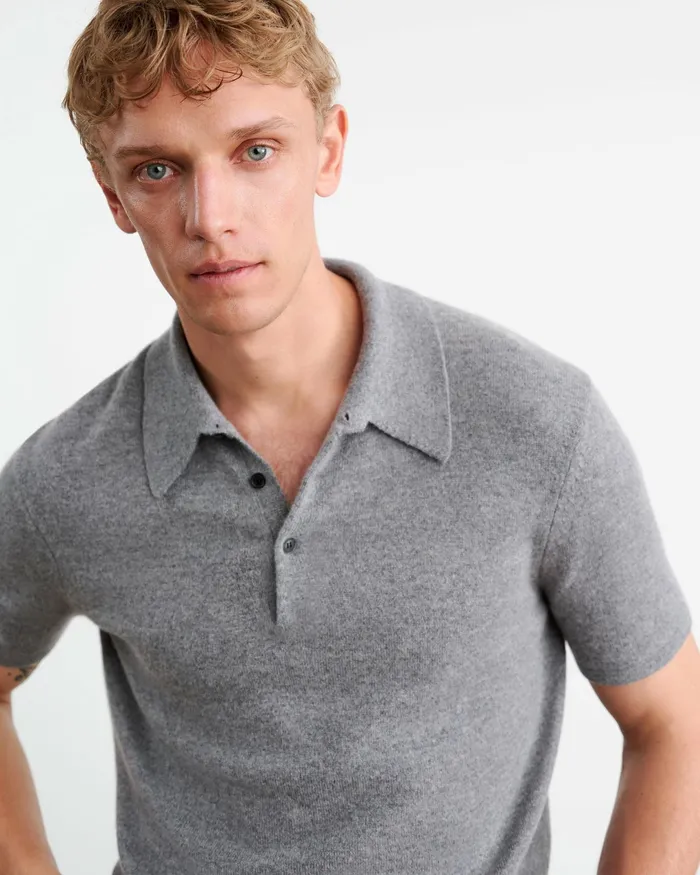 MYLES CASHMERE POLO Medium Grey Melange Men Nili Lotan Sweaters