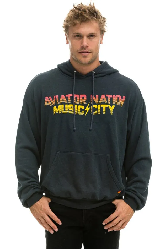 Nashville Music City Pullover Hoodie Relaxed 8211 Charcoal WomenMen Aviator Nation Hoodies