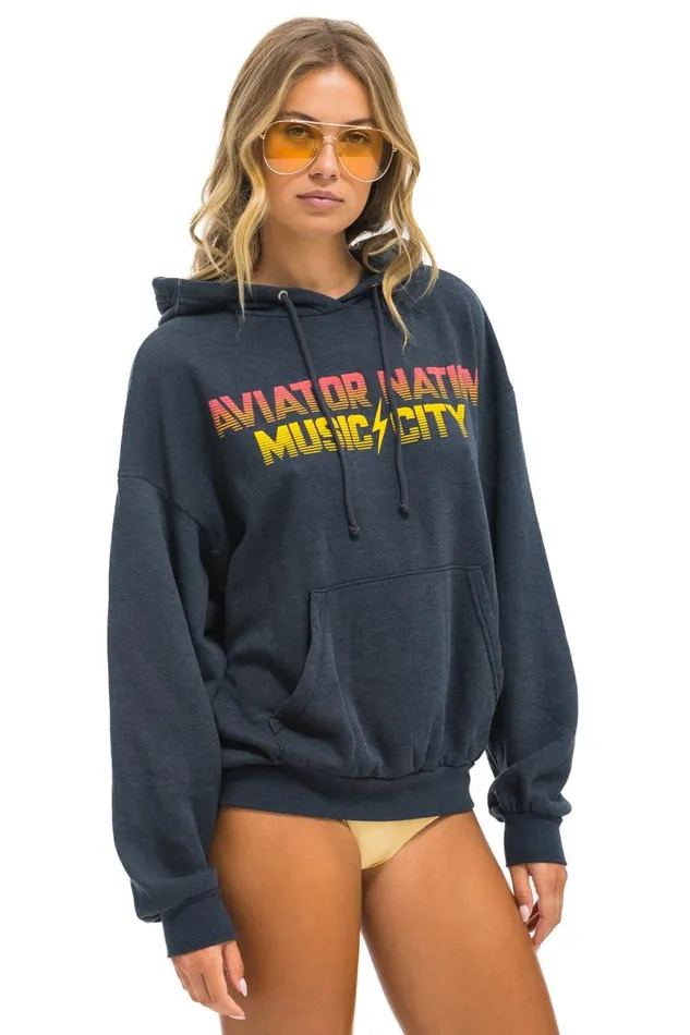 Nashville Music City Pullover Hoodie Relaxed 8211 Charcoal WomenMen Aviator Nation Hoodies