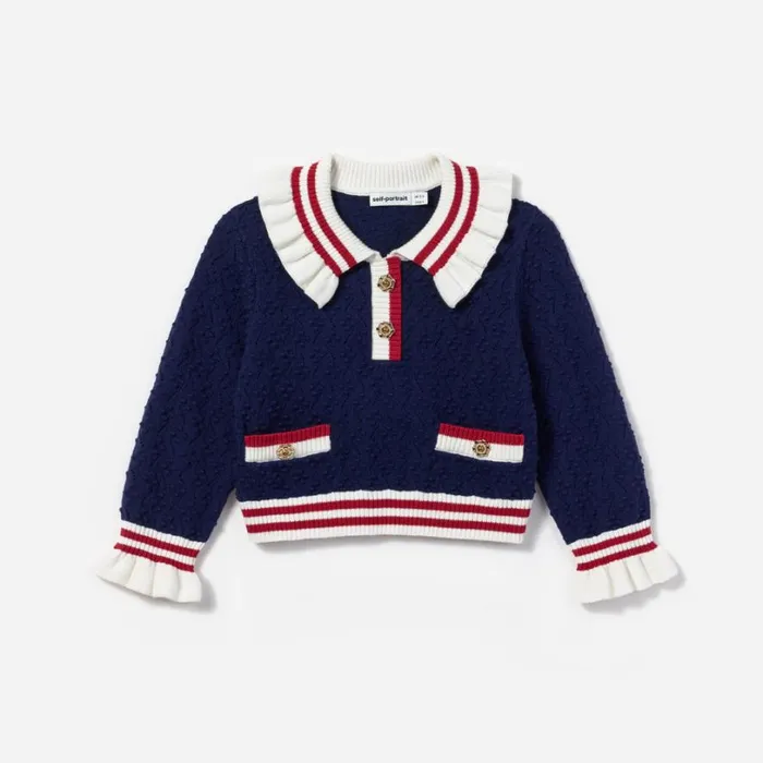 Navy Textured Knit Cardigan Kids Self Portrait Knitwear