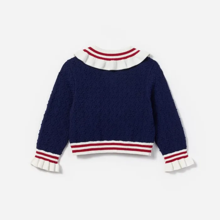 Navy Textured Knit Cardigan Kids Self Portrait Knitwear