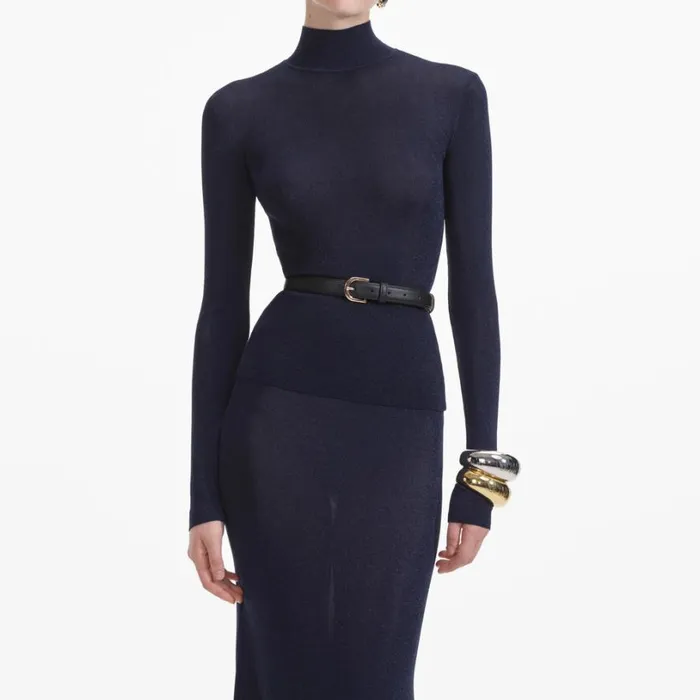 Navy Viscose Knit Top Women Self Portrait Tops