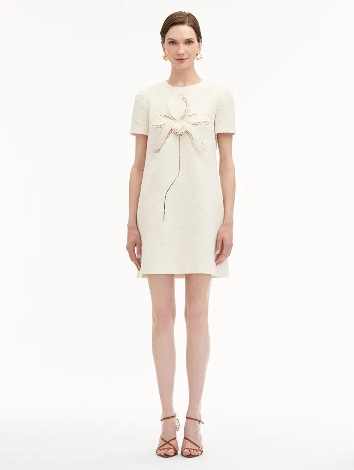 Orchid Embroidered Tweed Shift Dress Ivory Women Oscar De La Renta Dresses Orchid Embroidered Tweed Shift Dress Ivory Women Oscar De La Renta Dresses