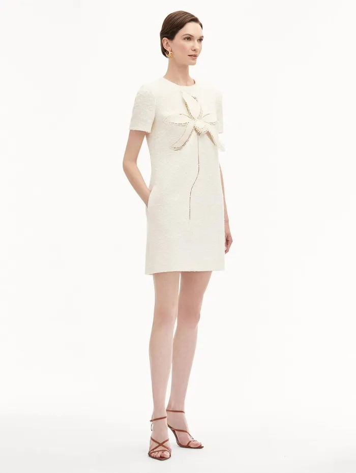 Orchid Embroidered Tweed Shift Dress Ivory Women Oscar De La Renta Dresses Orchid Embroidered Tweed Shift Dress Ivory Women Oscar De La Renta Dresses