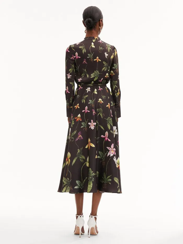 Orchid Silk Twill Dress Brown Multi Women Oscar De La Renta Dresses Orchid Silk Twill Dress Brown Multi Women Oscar De La Renta Dresses