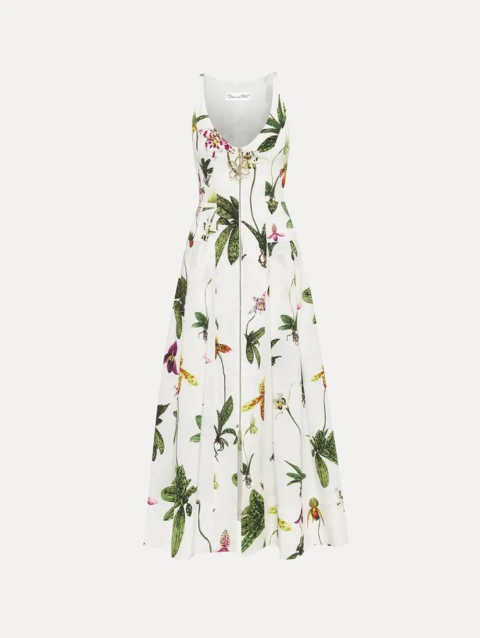 Orchid Zip Front Cotton Poplin Dress White Multi Women Oscar De La Renta Dresses Orchid Zip Front Cotton Poplin Dress White Multi Women Oscar De La Renta Dresses