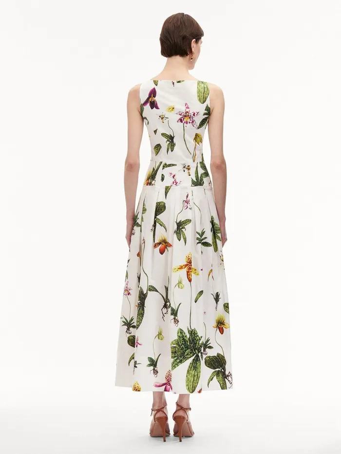 Orchid Zip Front Cotton Poplin Dress White Multi Women Oscar De La Renta Dresses