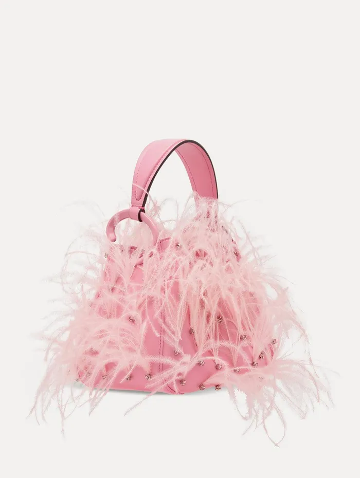 Ostrich Feather O Handle Bag Pink Women Oscar De La Renta Handbags