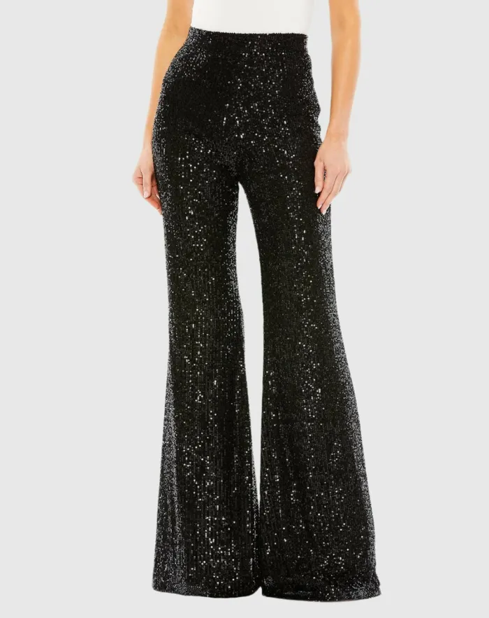 Pants Mac Duggal Women Sequin Flare Evening Pants 8211 FINAL SALE Black